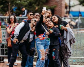 Group taking a selfie in Lancaster